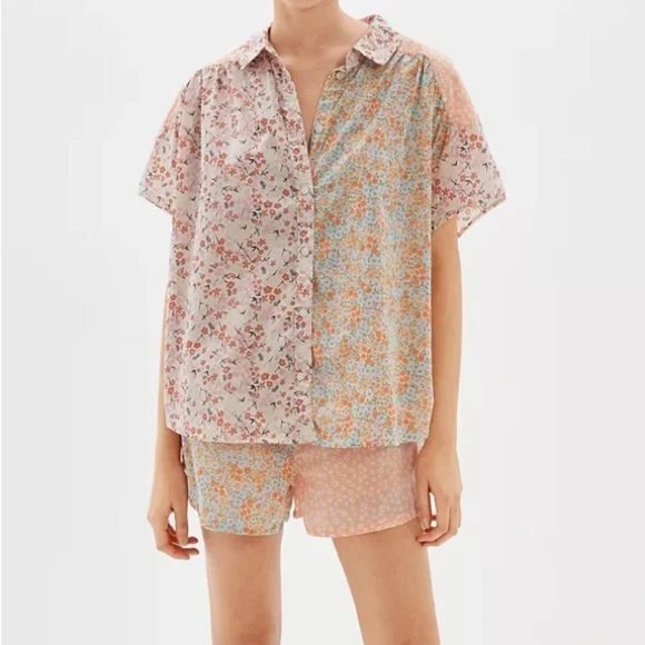 American Eagle Oversized Resort Shirt Micro Floral Patch Size Small - Picture 1 of 7